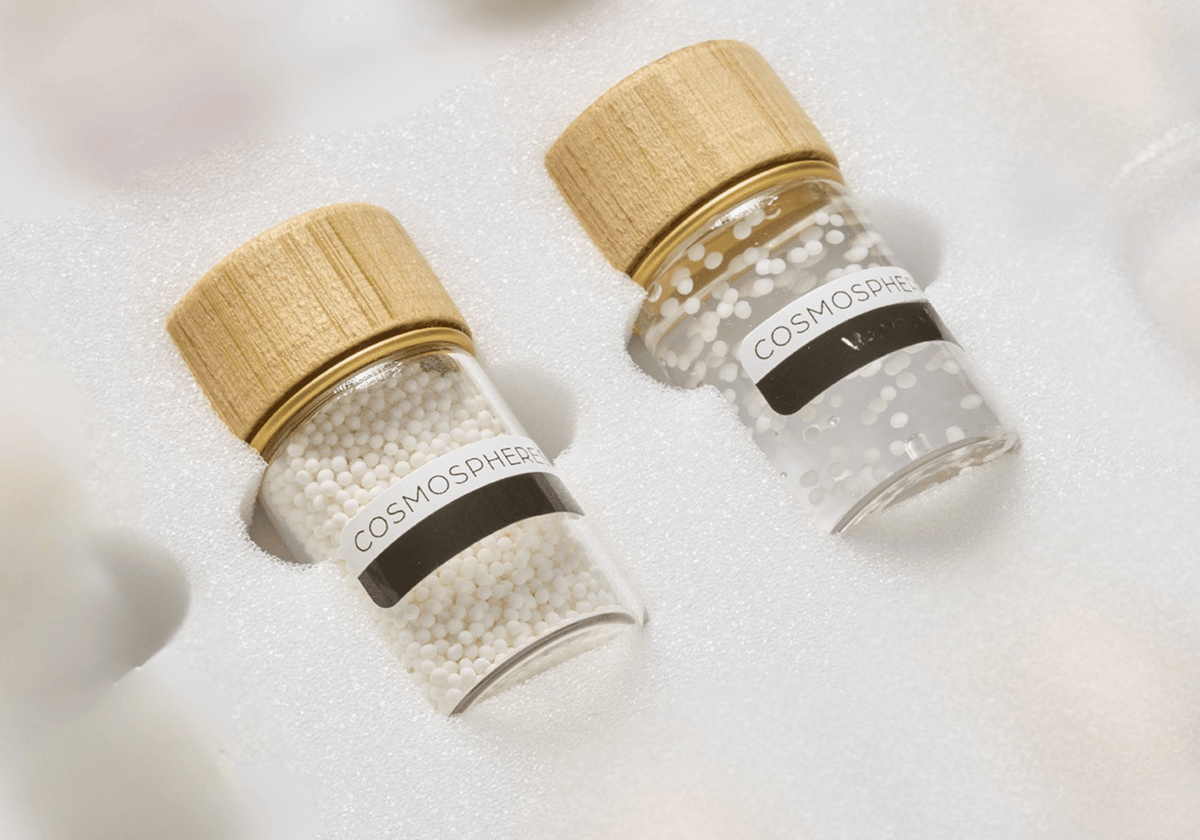 Cosmosphères perles actives Sérum Altitude Lulu'a — perles brunes caféine perles blanches vitamine E huile tournesol